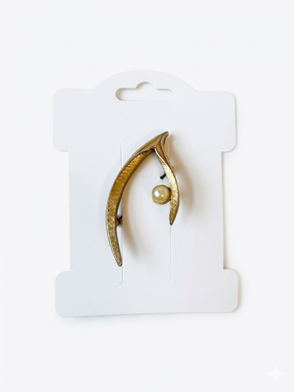 MCM Wishbone Brooch with Pearl | Polished & Textured Gold Tone Good Luck Pin